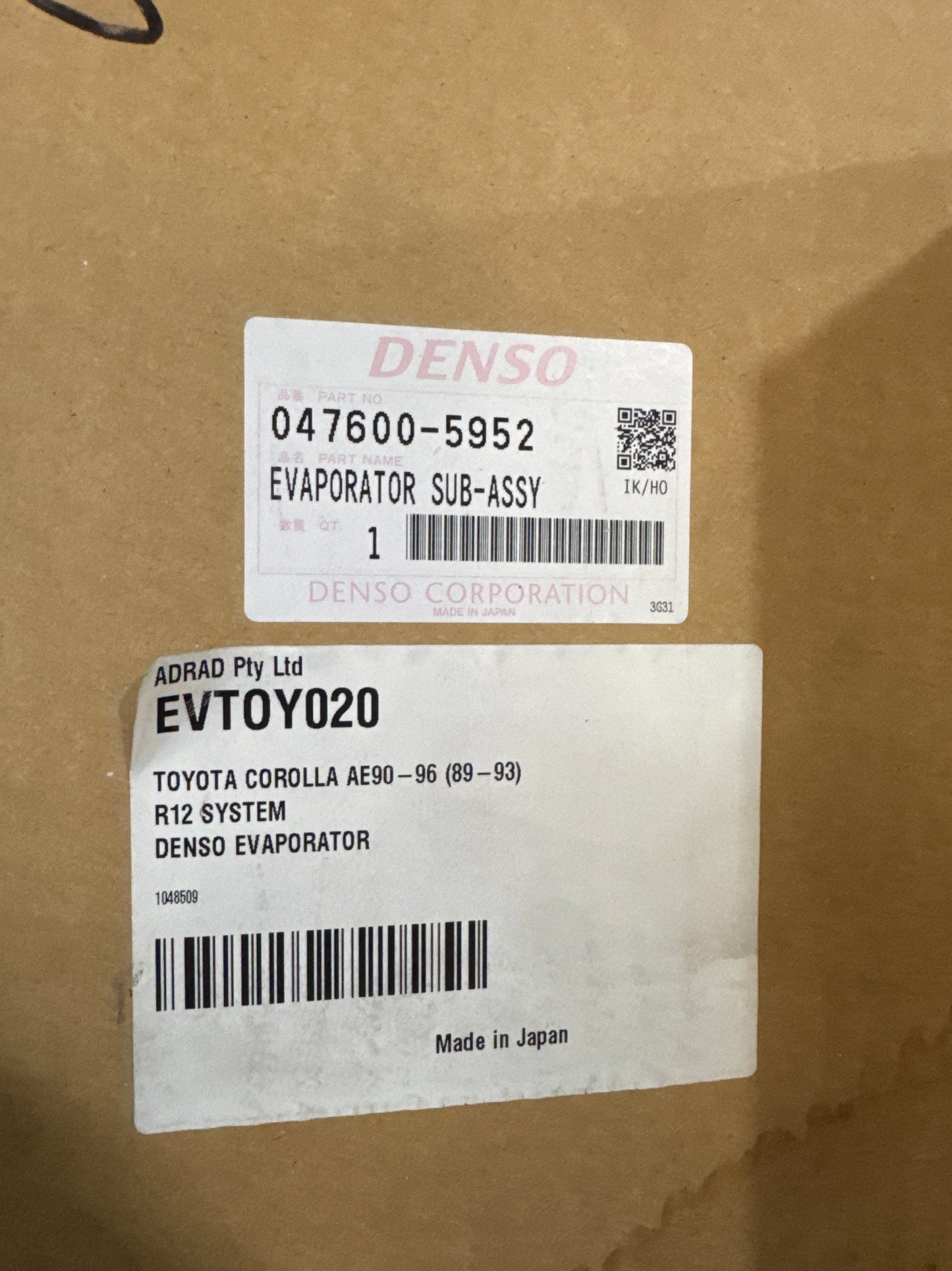 Corolla AE90-AE94 EVAPORATOR SUB ASSY 89-94. Genuine OEM